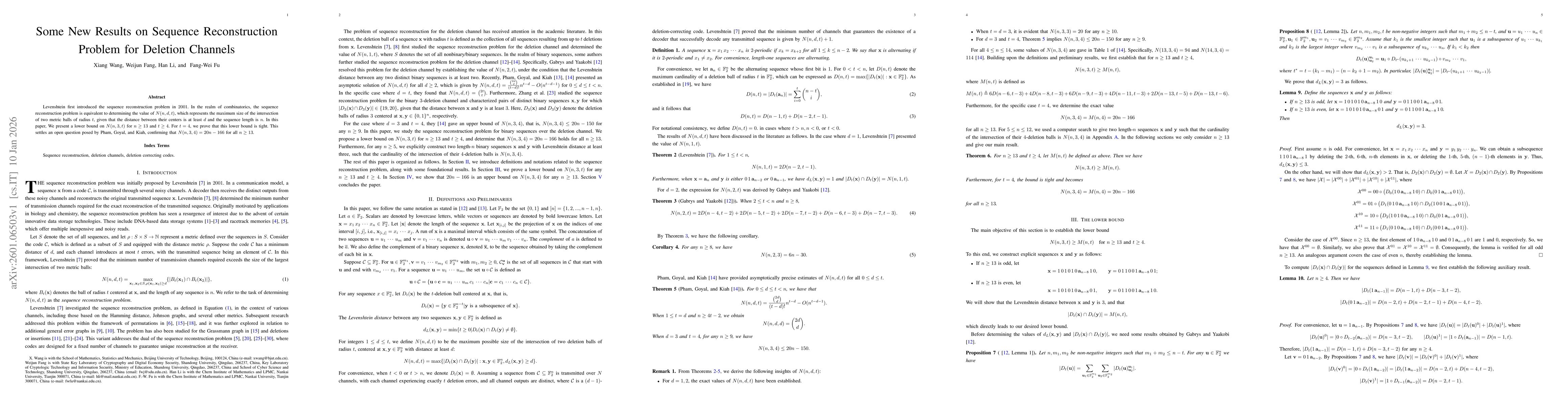 Thumbnail for Some New Results on Sequence Reconstruction Problem for Deletion Channels