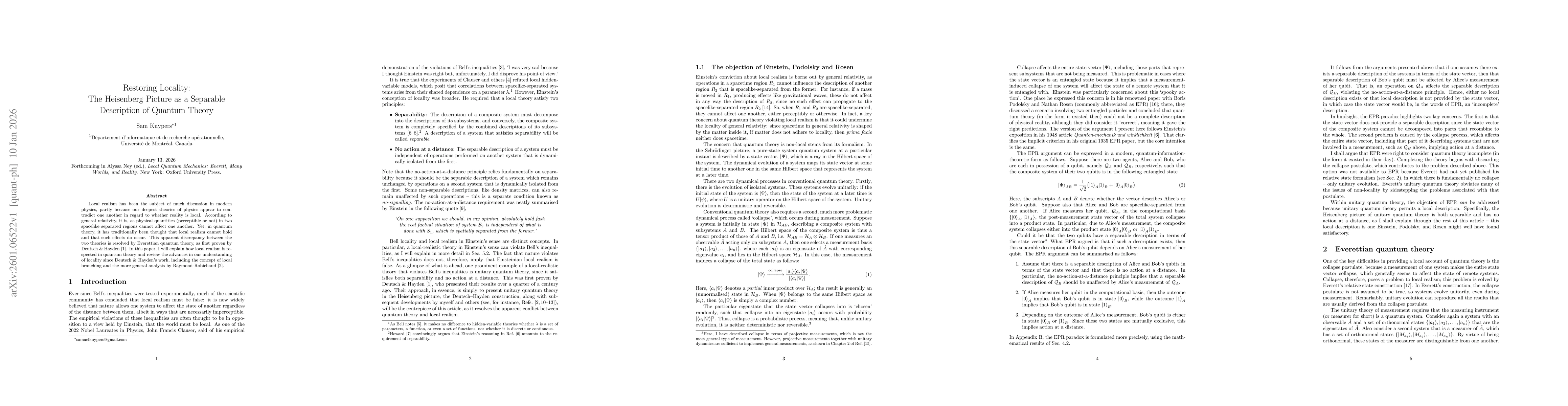 Thumbnail for Restoring Locality: The Heisenberg Picture as a Separable Description of Quantum Theory