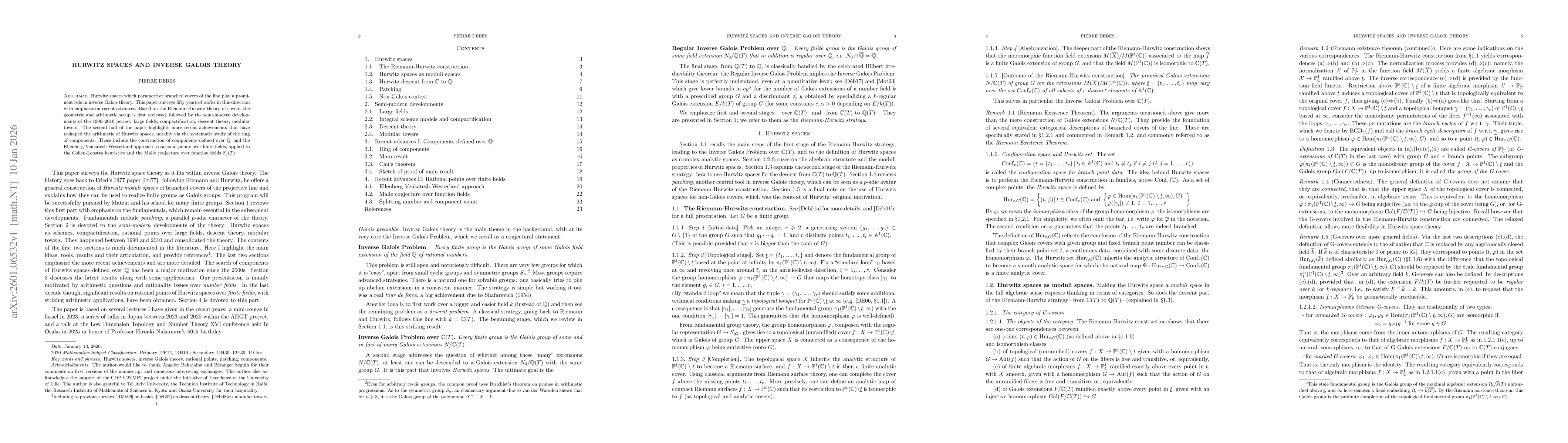 Thumbnail for Hurwitz spaces and Inverse Galois Theory