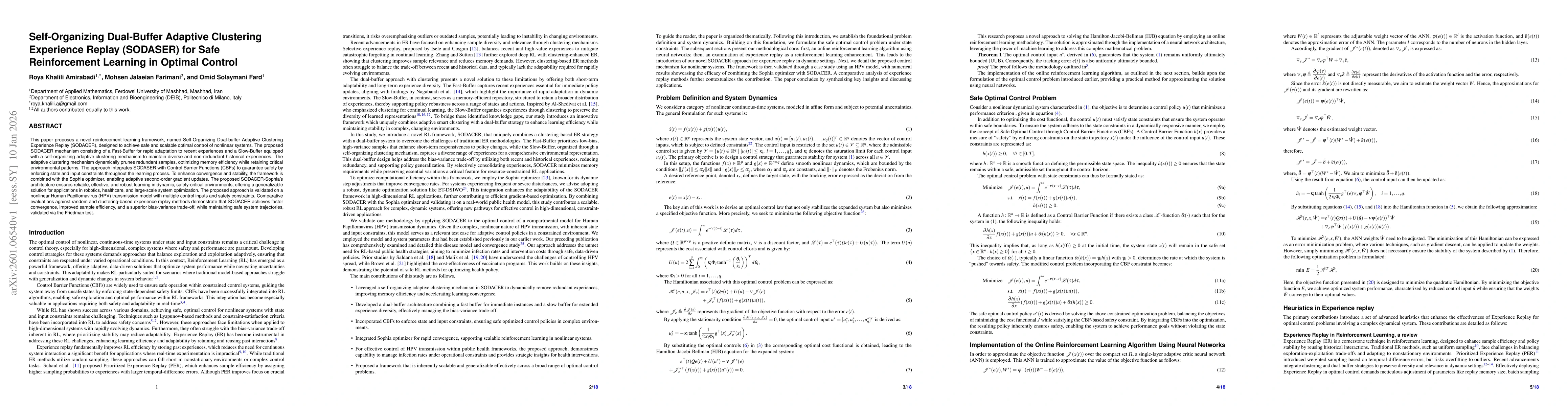 Thumbnail for Self-Organizing Dual-Buffer Adaptive Clustering Experience Replay (SODASER) for Safe Reinforcement Learning in Optimal Control