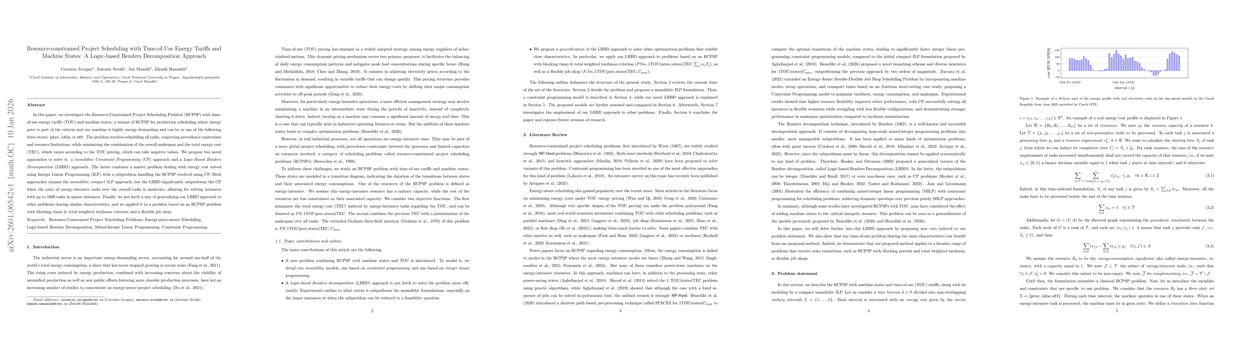 Thumbnail for Resource-constrained Project Scheduling with Time-of-Use Energy Tariffs and Machine States: A Logic-based Benders Decomposition Approach