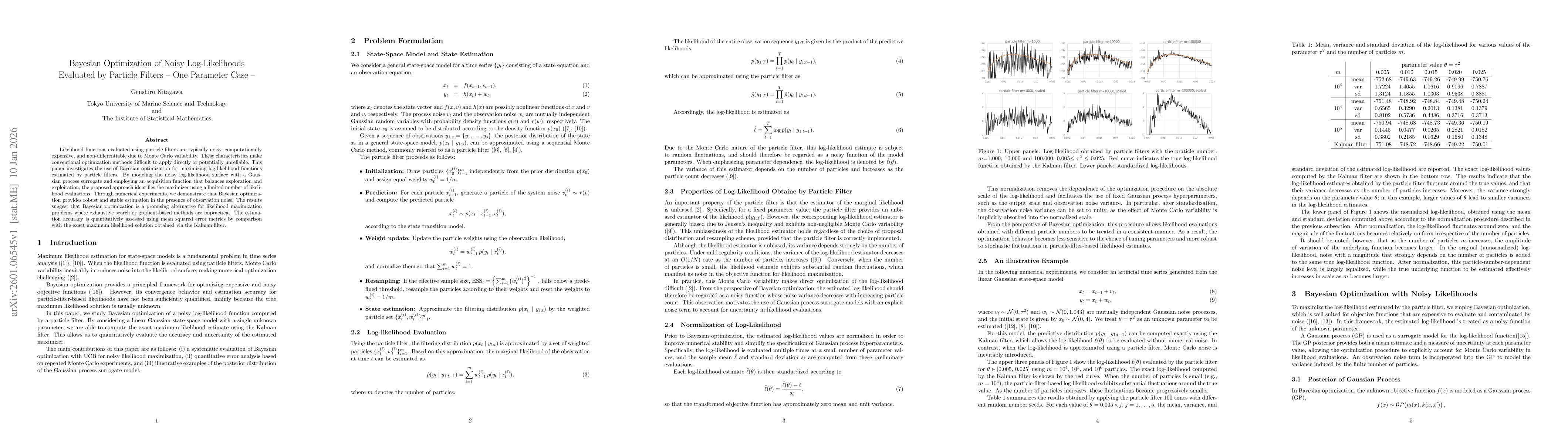 Thumbnail for Bayesian Optimization of Noisy Log-Likelihoods Evaluated by Particle Filters -- One Parameter Case --