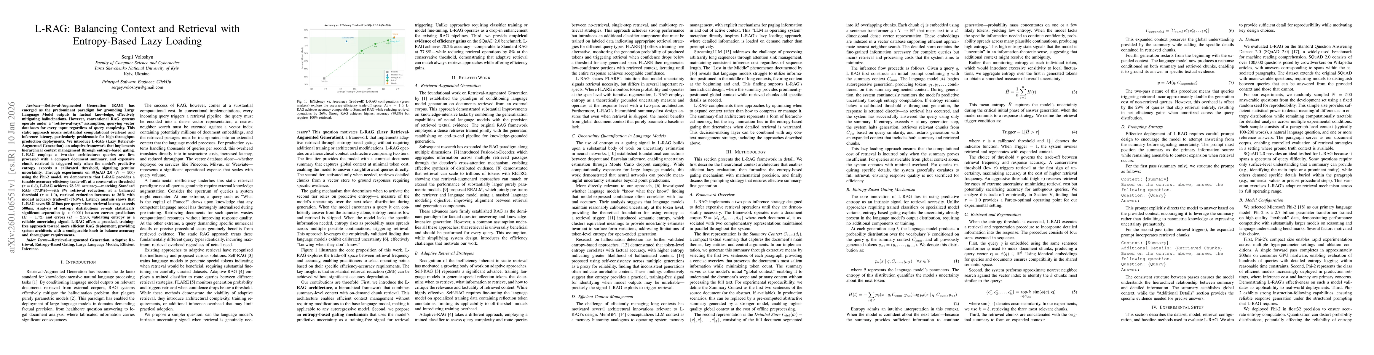 Thumbnail for L-RAG: Balancing Context and Retrieval with Entropy-Based Lazy Loading