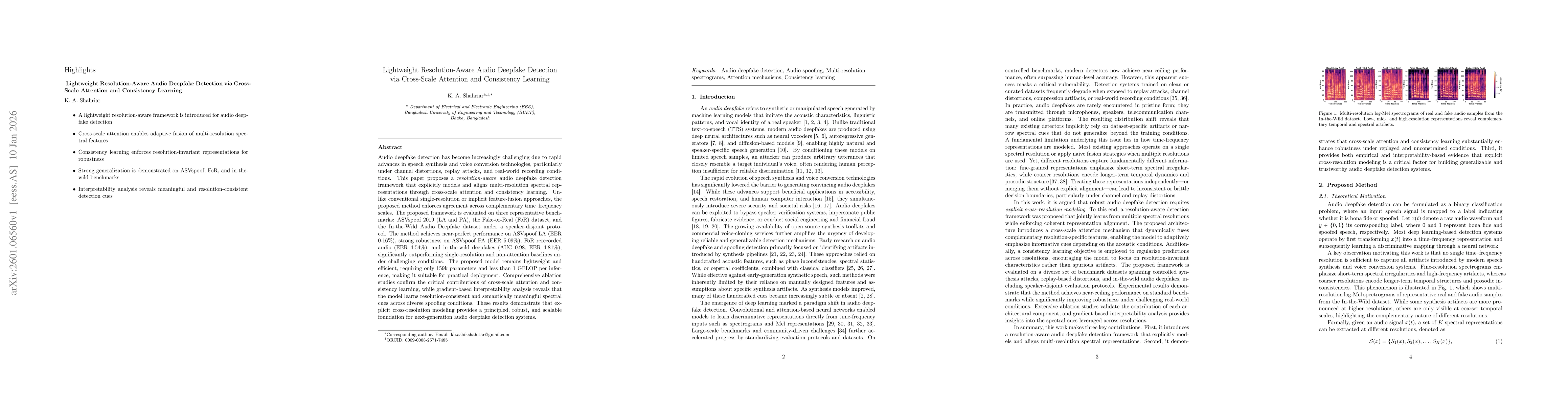 Thumbnail for Lightweight Resolution-Aware Audio Deepfake Detection via Cross-Scale Attention and Consistency Learning