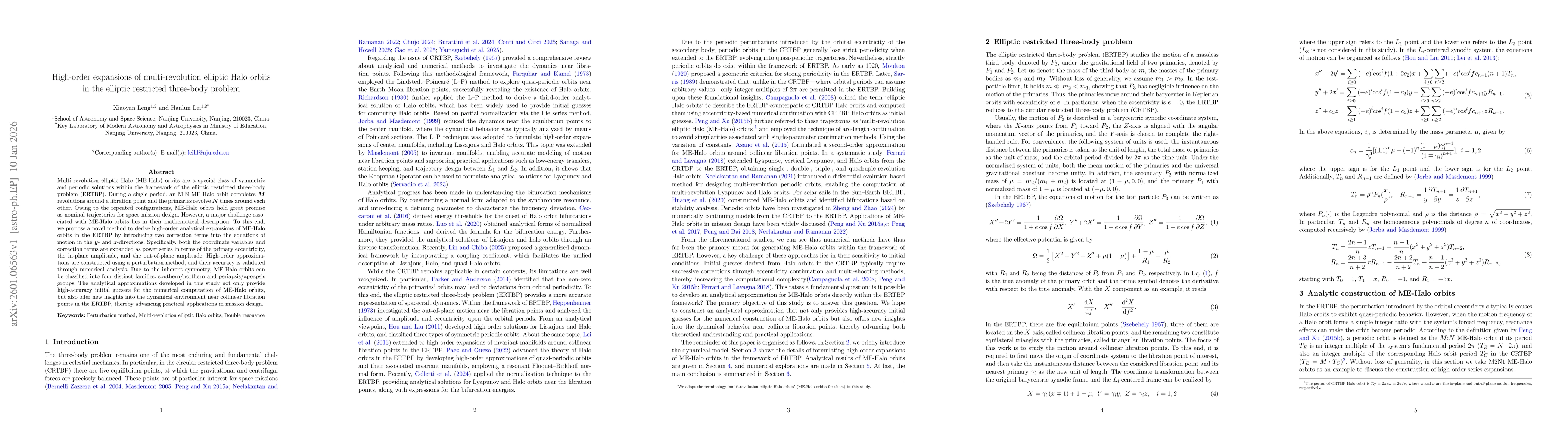 Thumbnail for High-order expansions of multi-revolution elliptic Halo orbits in the elliptic restricted three-body problem