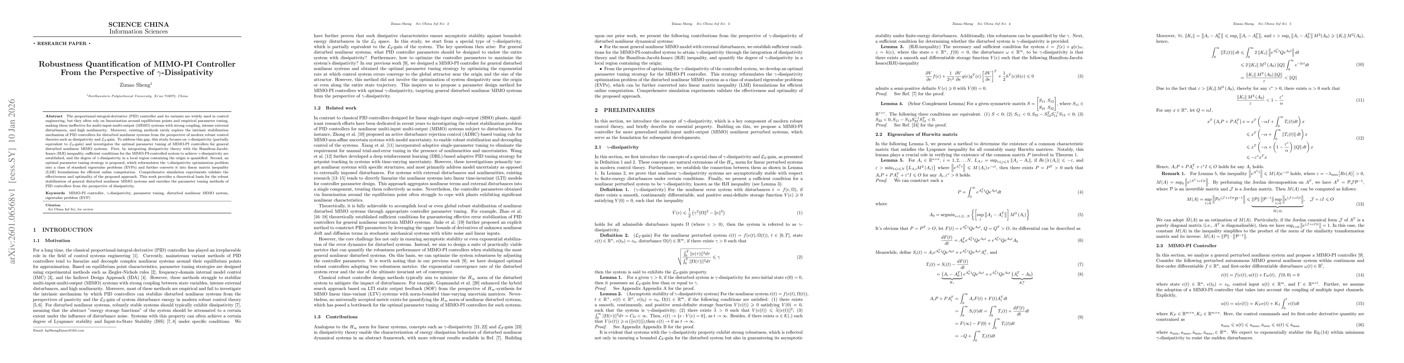 Thumbnail for Robustness Quantification of MIMO-PI Controller From the Perspective of \(γ\)-Dissipativity