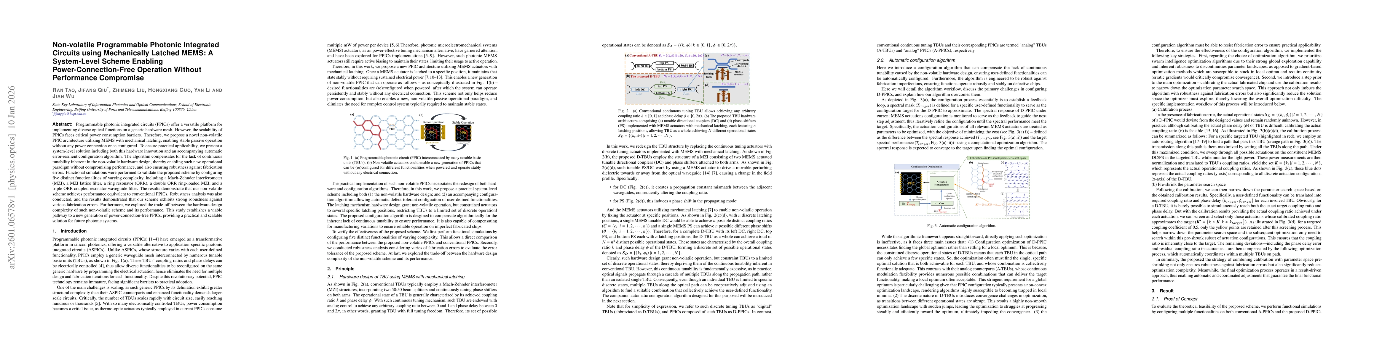 Thumbnail for Non-volatile Programmable Photonic Integrated Circuits using Mechanically Latched MEMS: A System-Level Scheme Enabling Power-Connection-Free Operation Without Performance Compromise