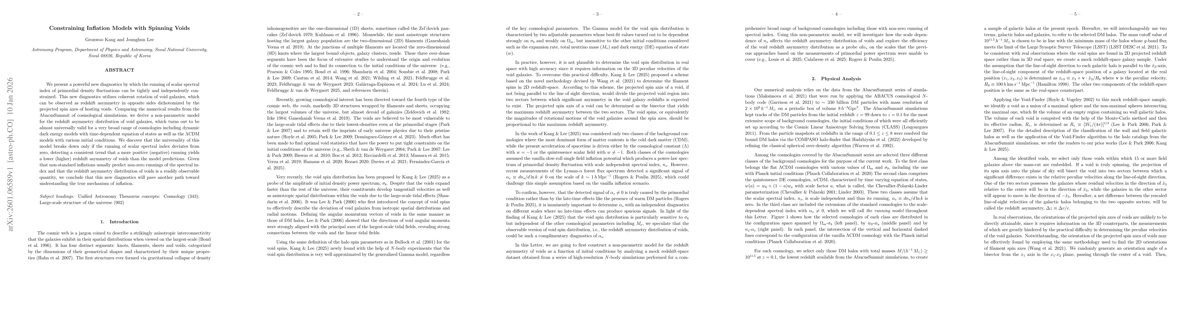 Thumbnail for Constraining Inflation Models with Spinning Voids