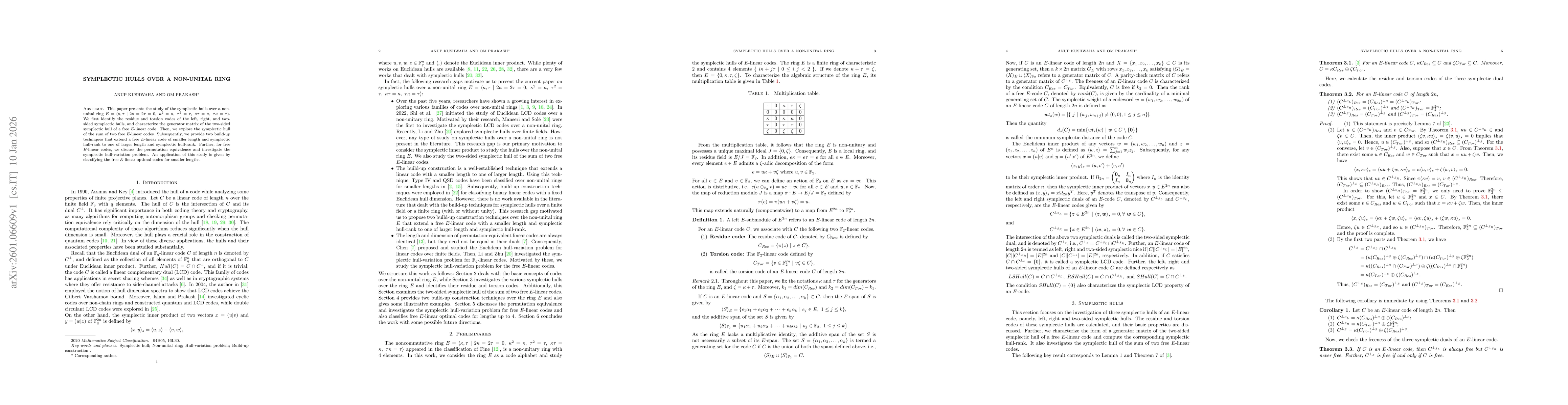 Thumbnail for Symplectic Hulls over a Non-Unital Ring