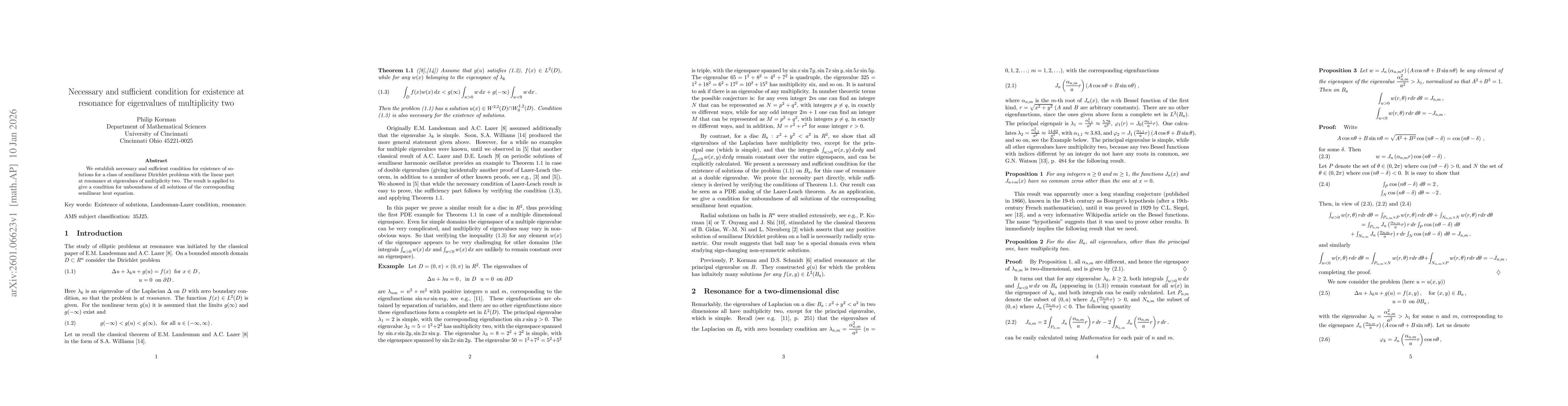 Thumbnail for Necessary and sufficient condition for existence at resonance for eigenvalues of multiplicity two