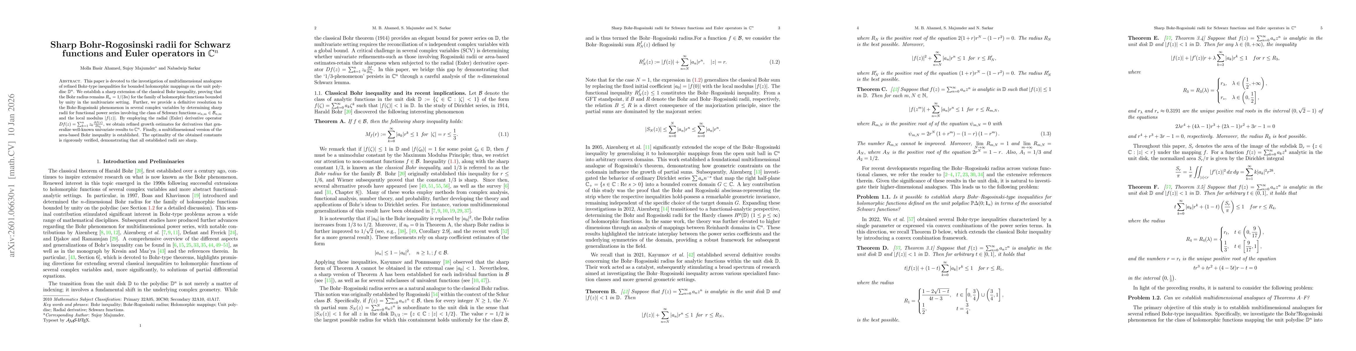 Thumbnail for Sharp Bohr-Rogosinski radii for Schwarz functions and Euler operators in C^n
