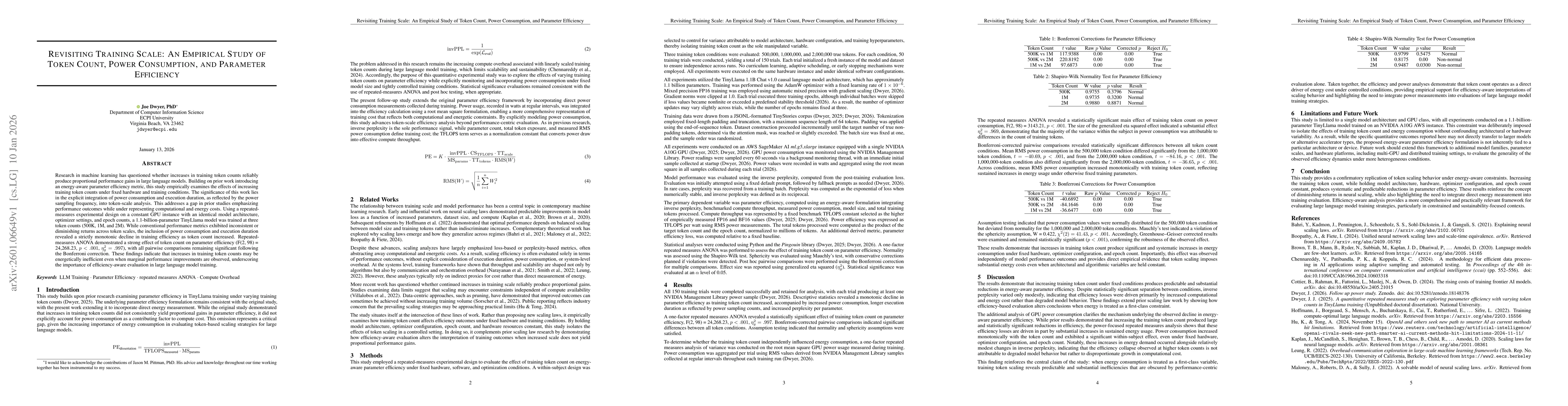 Thumbnail for Revisiting Training Scale: An Empirical Study of Token Count, Power Consumption, and Parameter Efficiency