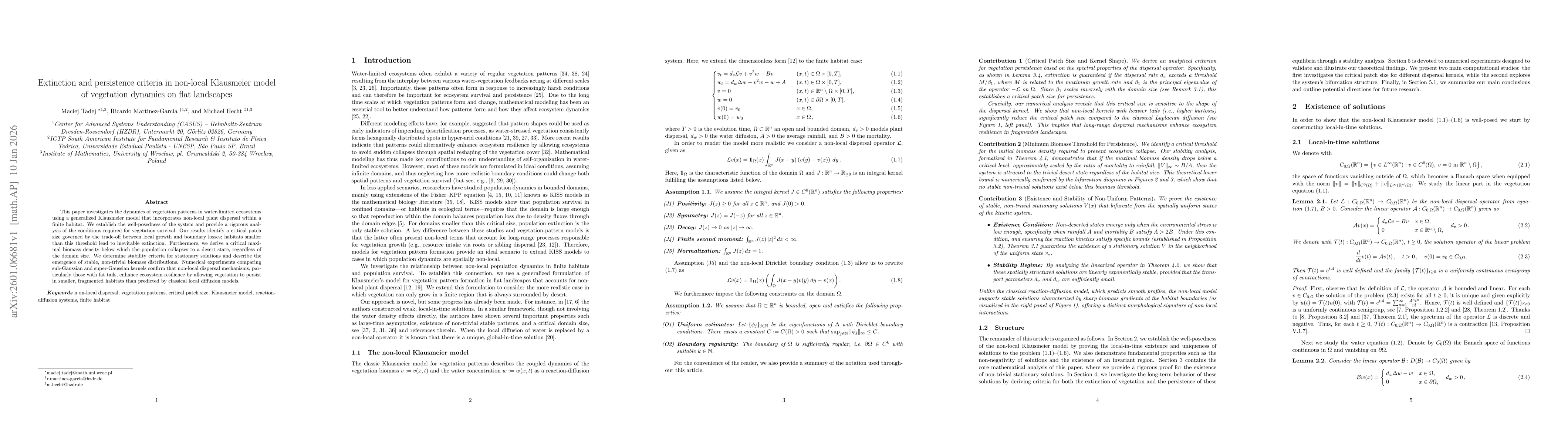 Thumbnail for Extinction and persistence criteria in non-local Klausmeier model of vegetation dynamics on flat landscapes