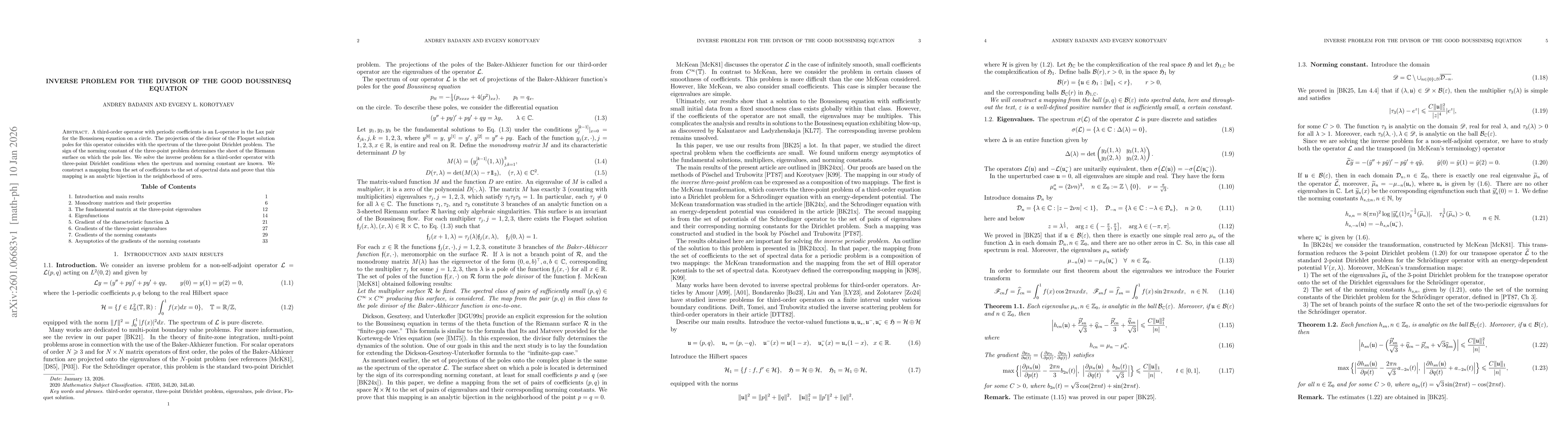 Thumbnail for Inverse problem for the divisor of the good Boussinesq equation