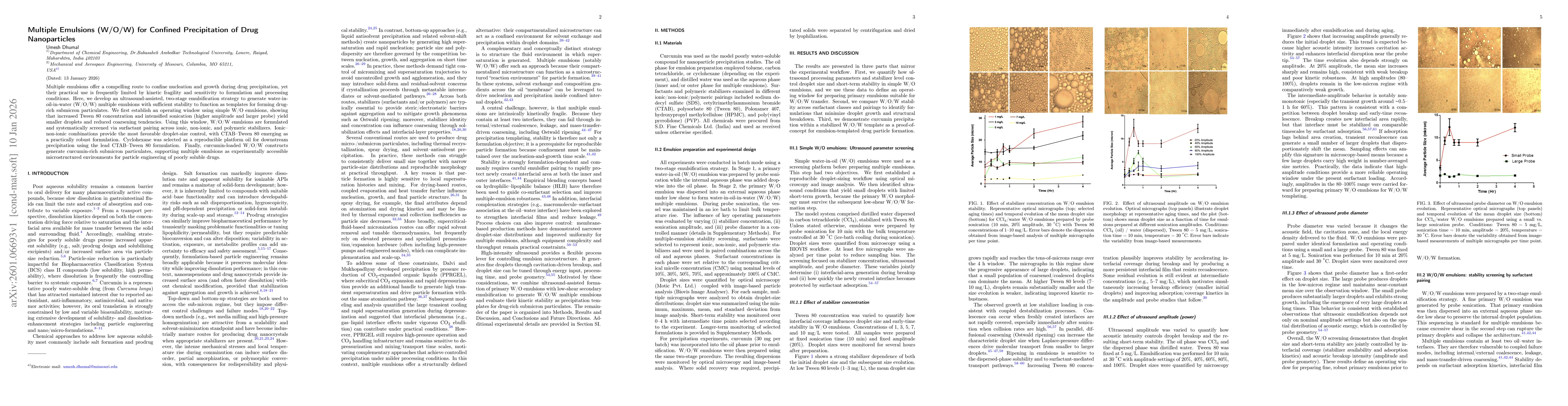 Thumbnail for Multiple Emulsions (W/O/W) for Confined Precipitation of Drug Nanoparticles