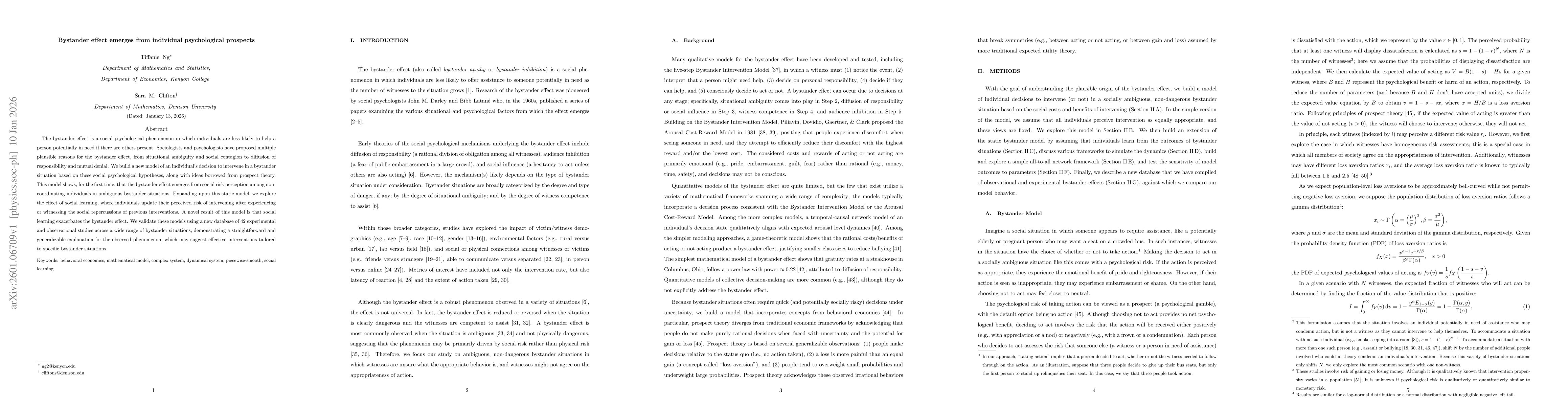 Thumbnail for Bystander effect emerges from individual psychological prospects