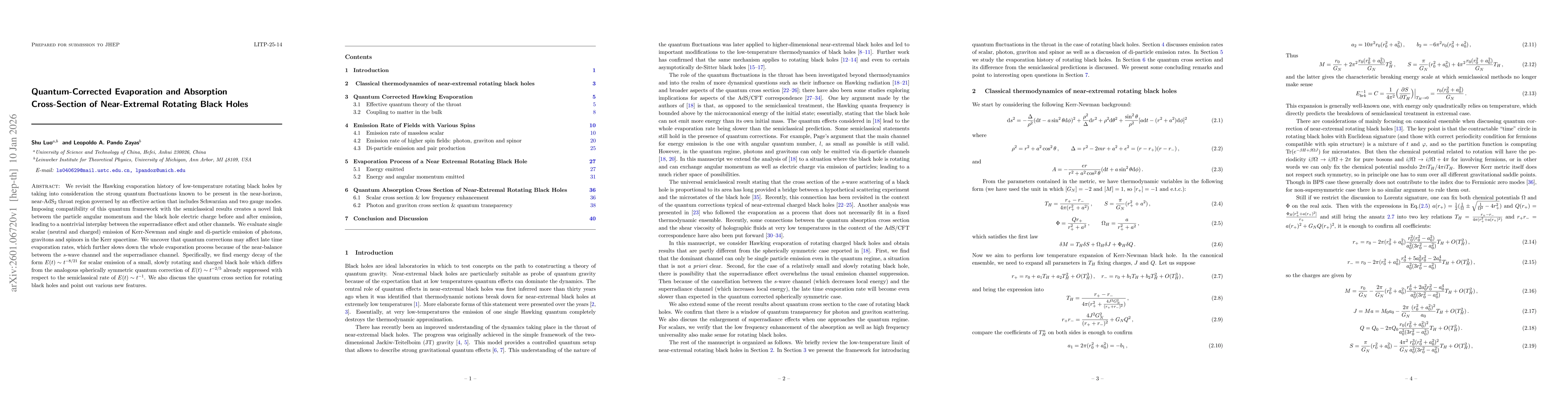 Thumbnail for Quantum-Corrected Evaporation and Absorption Cross-Section of Near-Extremal Rotating Black Holes