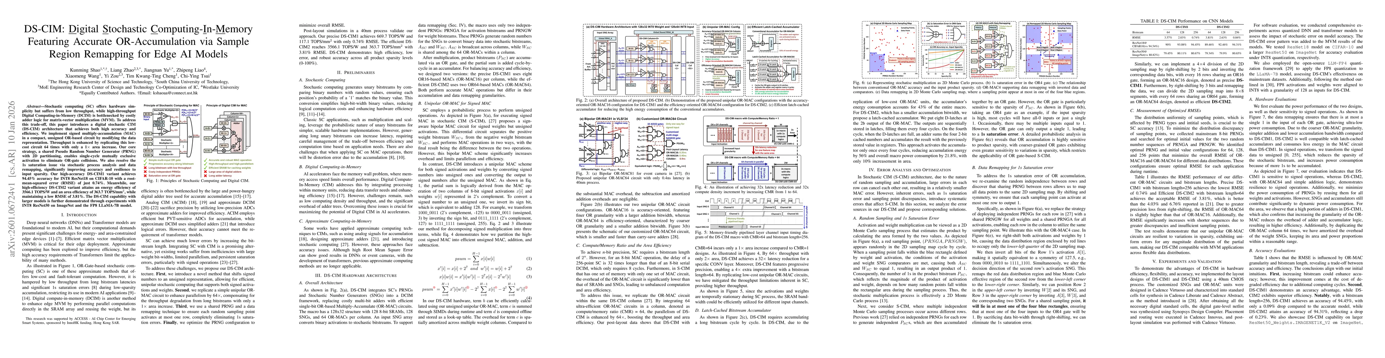 Thumbnail for DS-CIM: Digital Stochastic Computing-In-Memory Featuring Accurate OR-Accumulation via Sample Region Remapping for Edge AI Models