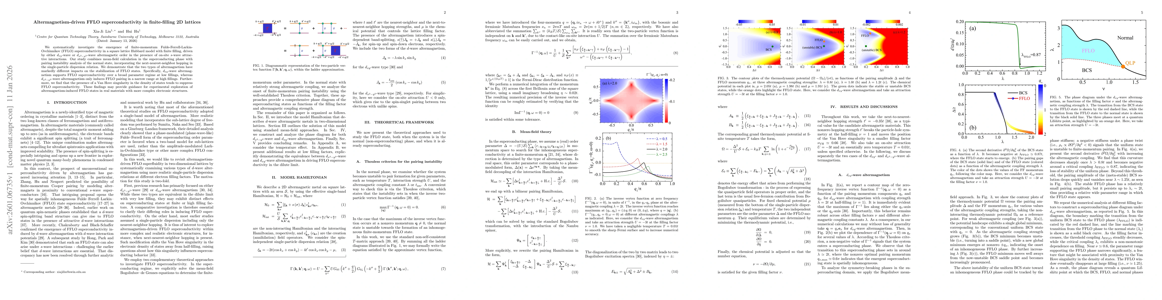 Thumbnail for Altermagnetism-driven FFLO superconductivity in finite-filling 2D lattices