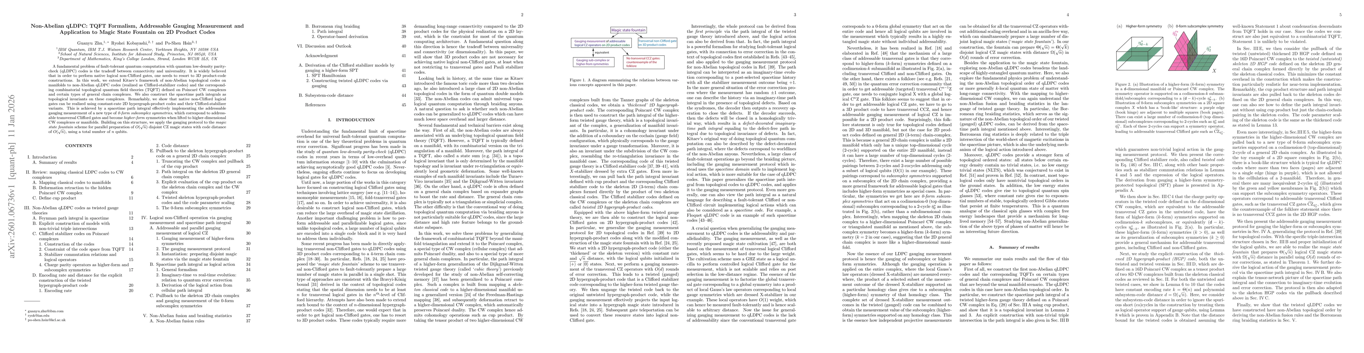 Thumbnail for Non-Abelian qLDPC: TQFT Formalism, Addressable Gauging Measurement and Application to Magic State Fountain on 2D Product Codes