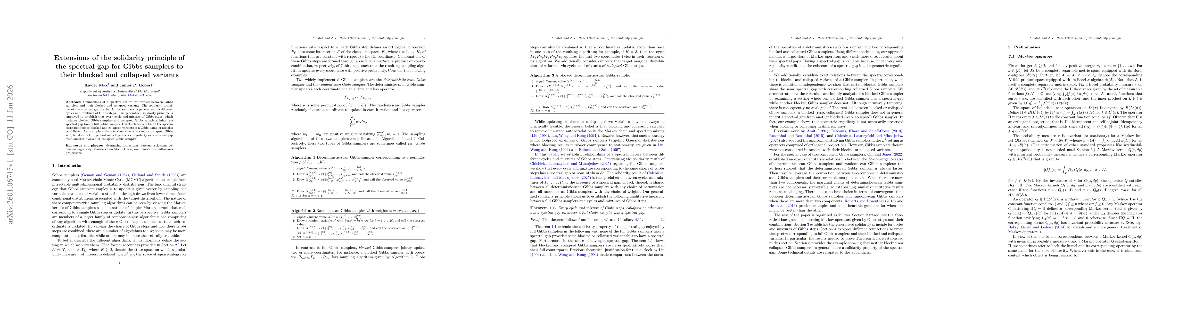 Thumbnail for Extensions of the solidarity principle of the spectral gap for Gibbs samplers to their blocked and collapsed variants