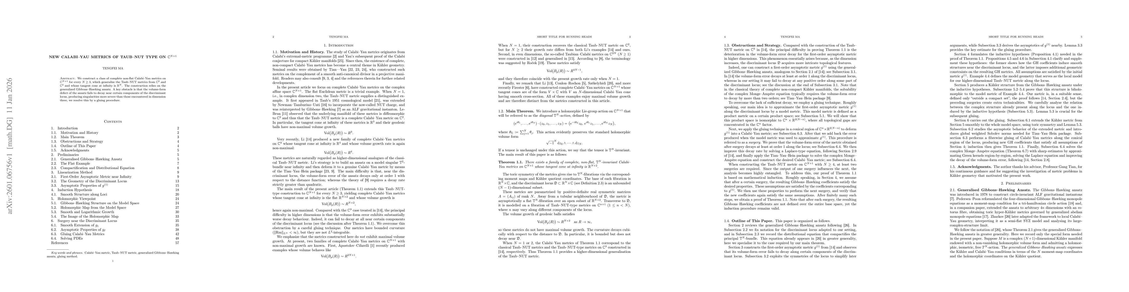 Thumbnail for New Calabi-Yau Metrics of Taub-NUT Type on C^{N+1}