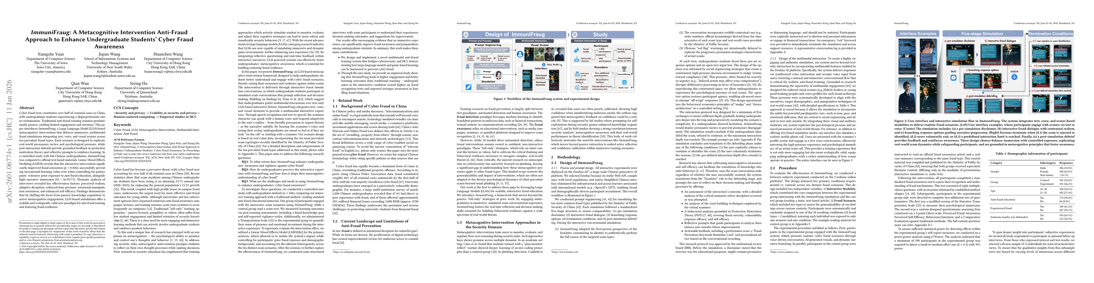 Thumbnail for ImmuniFraug: A Metacognitive Intervention Anti-Fraud Approach to Enhance Undergraduate Students' Cyber Fraud Awareness