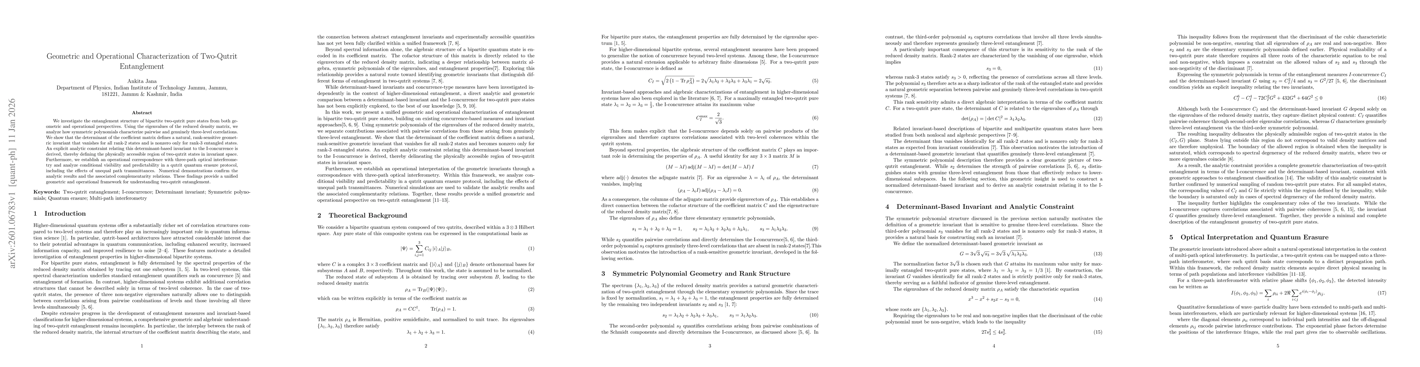 Thumbnail for Geometric and Operational Characterization of Two-Qutrit Entanglement