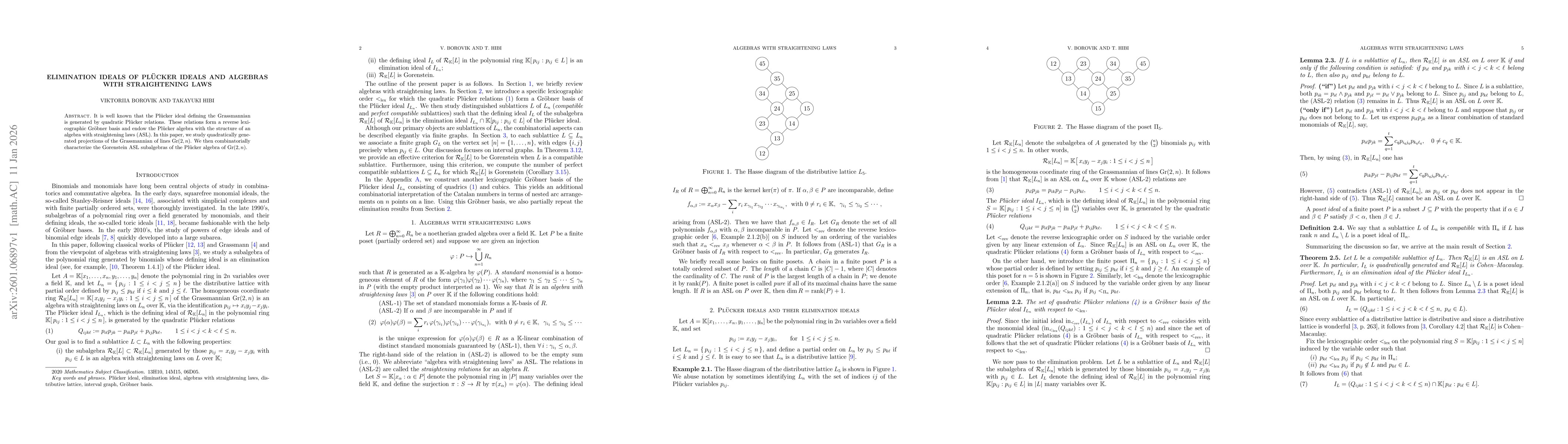 Thumbnail for Elimination ideals of Plücker ideals and algebras with straightening laws