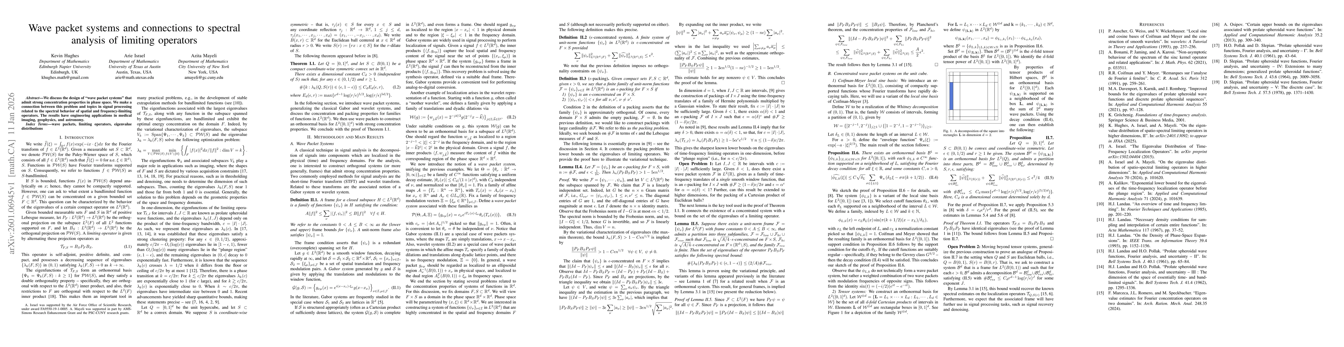 Thumbnail for Wave packet systems and connections to spectral analysis of limiting operators