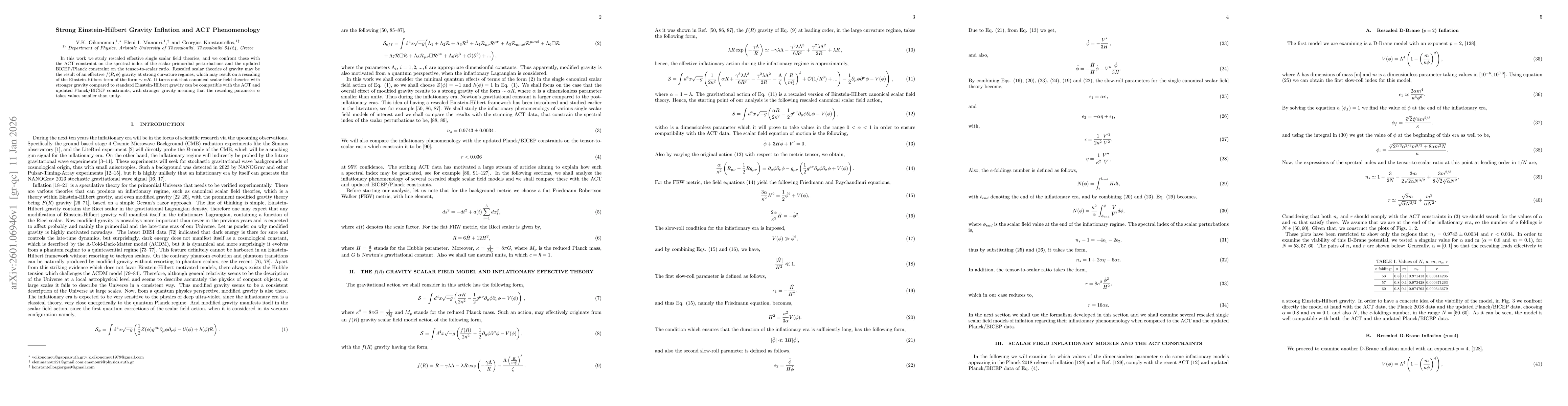 Thumbnail for Strong Einstein-Hilbert Gravity Inflation and ACT Phenomenology