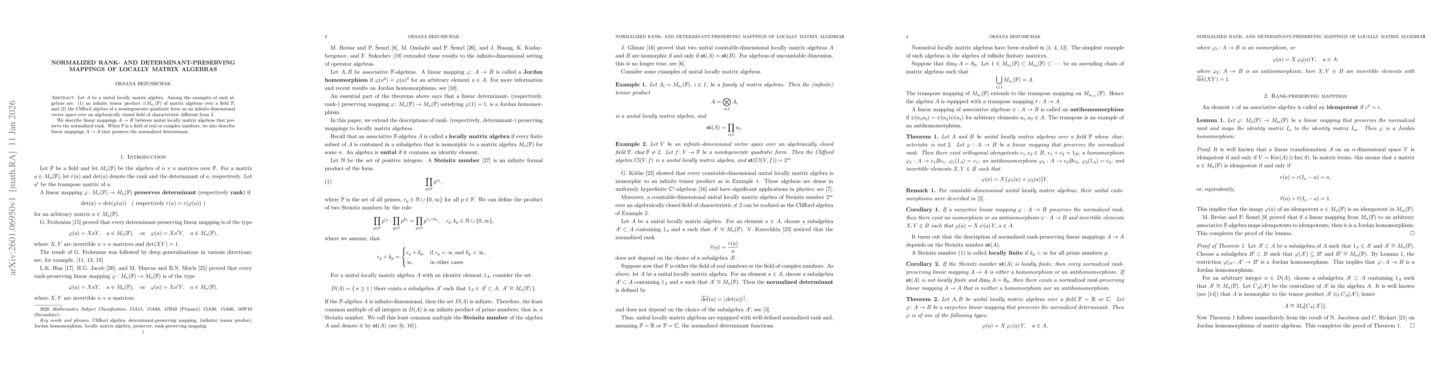 Thumbnail for Normalized Rank- and Determinant-Preserving Mappings of Locally Matrix Algebras
