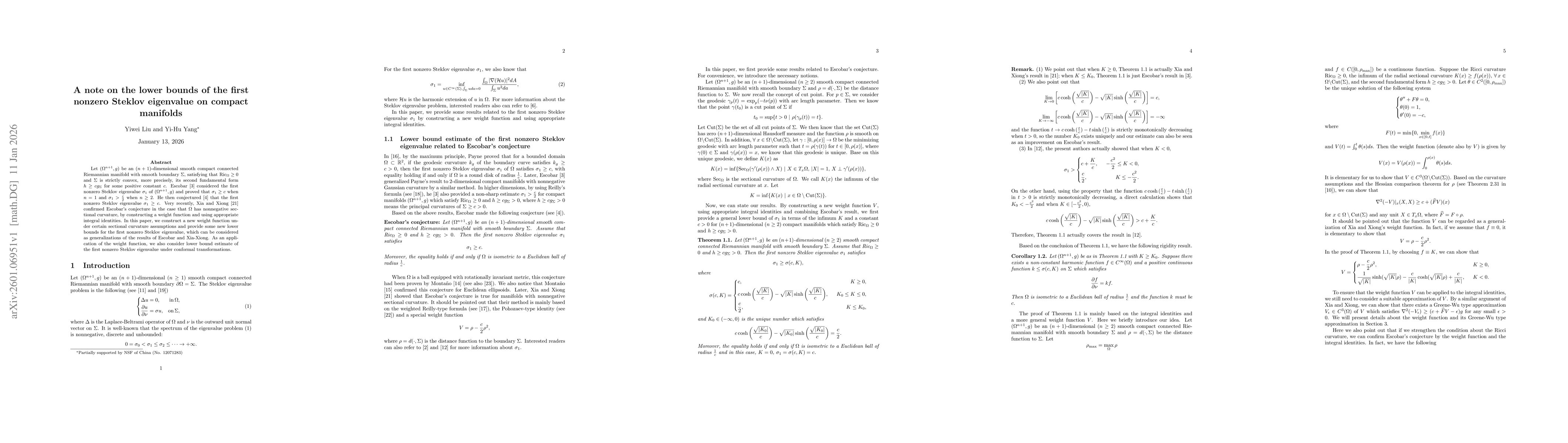 Thumbnail for A note on the lower bounds of the first nonzero Steklov eigenvalue on compact manifolds