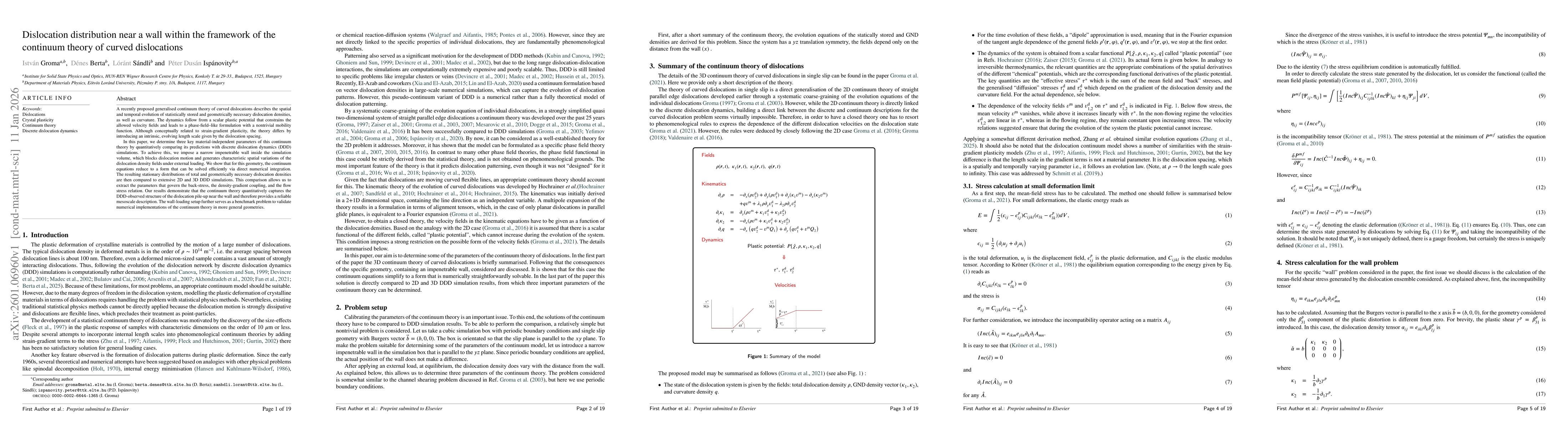 Thumbnail for Dislocation distribution near a wall within the framework of the continuum theory of curved dislocations