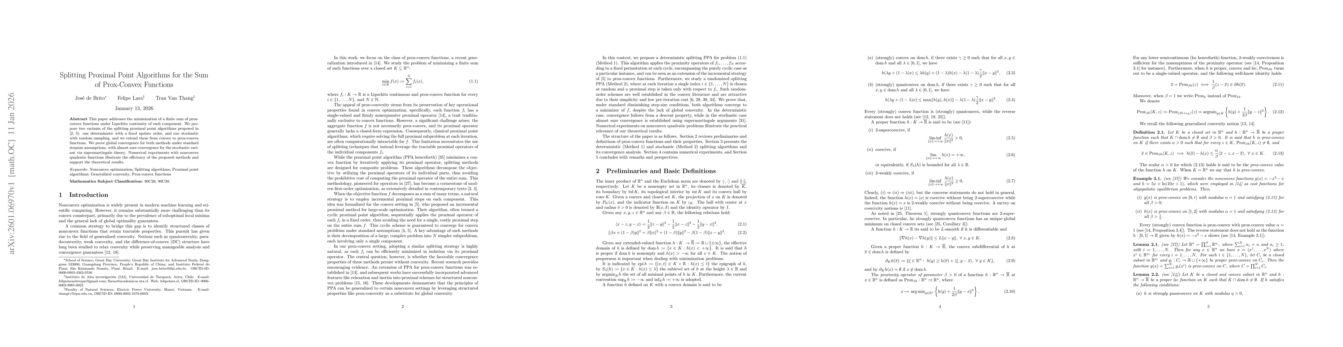 Thumbnail for Splitting Proximal Point Algorithms for the Sum of Prox-Convex Functions