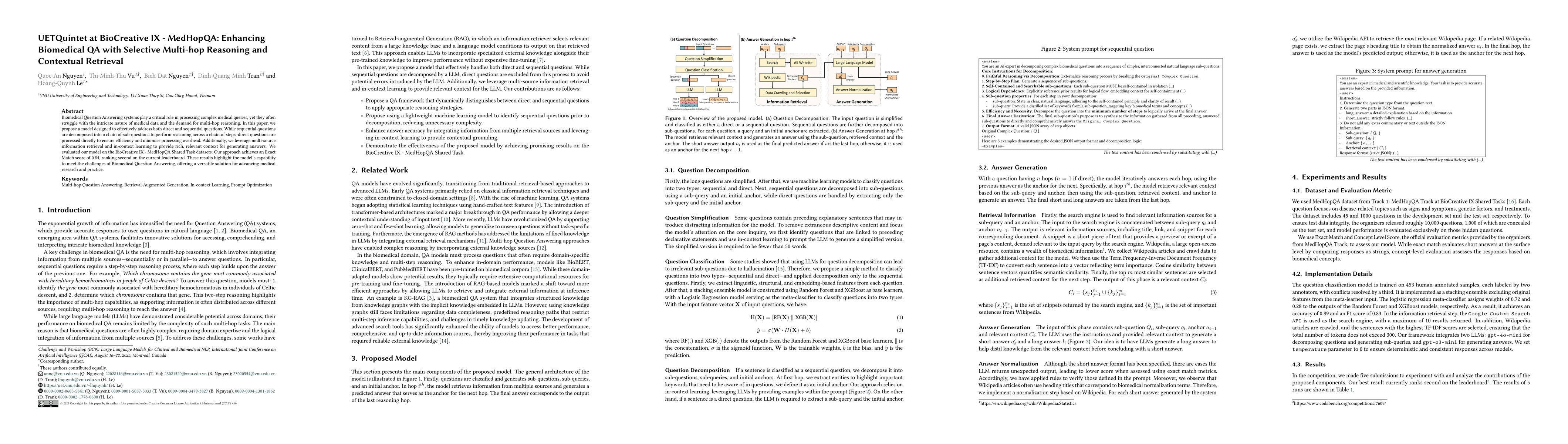 Thumbnail for UETQuintet at BioCreative IX - MedHopQA: Enhancing Biomedical QA with Selective Multi-hop Reasoning and Contextual Retrieval