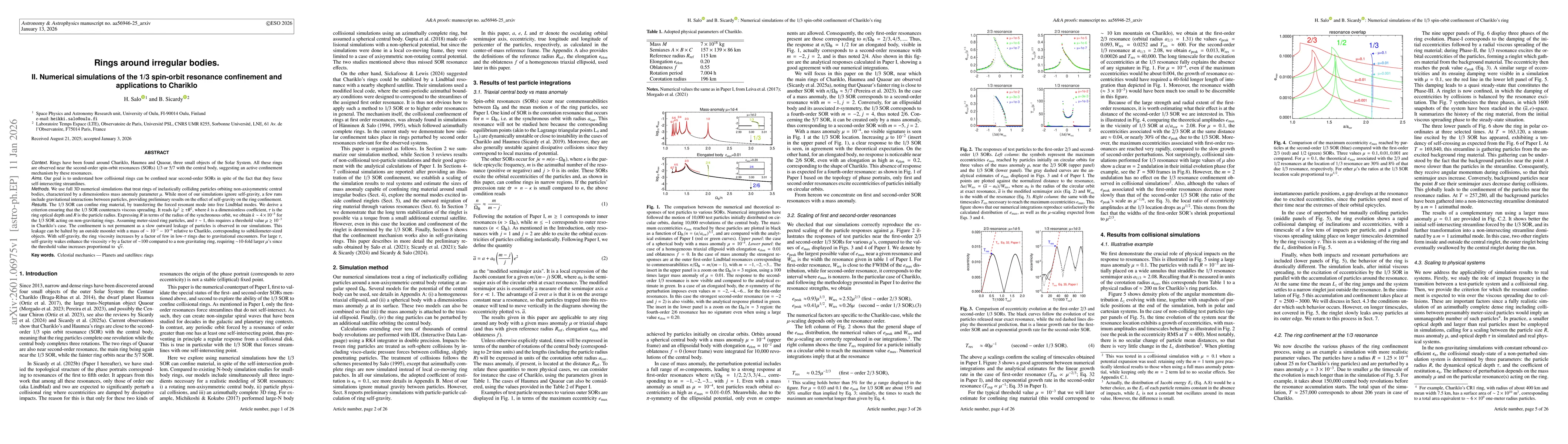 Thumbnail for Rings around irregular bodies. II. Numerical simulations of the 1/3 spin-orbit resonance confinement and applications to Chariklo