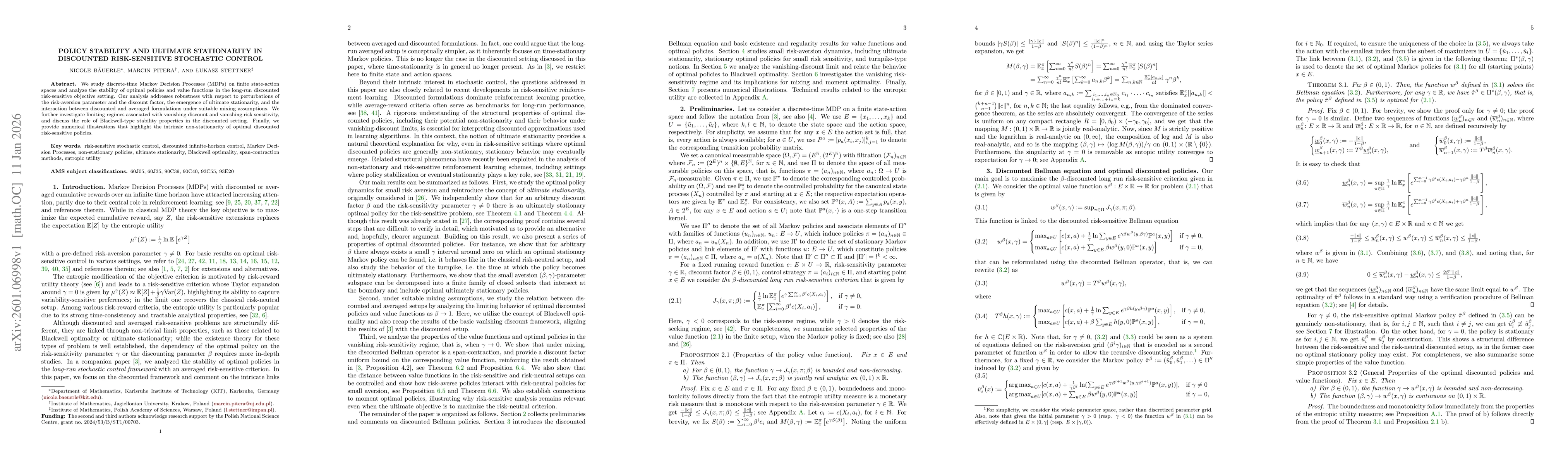 Thumbnail for Policy stability and ultimate stationarity in discounted risk-sensitive stochastic control