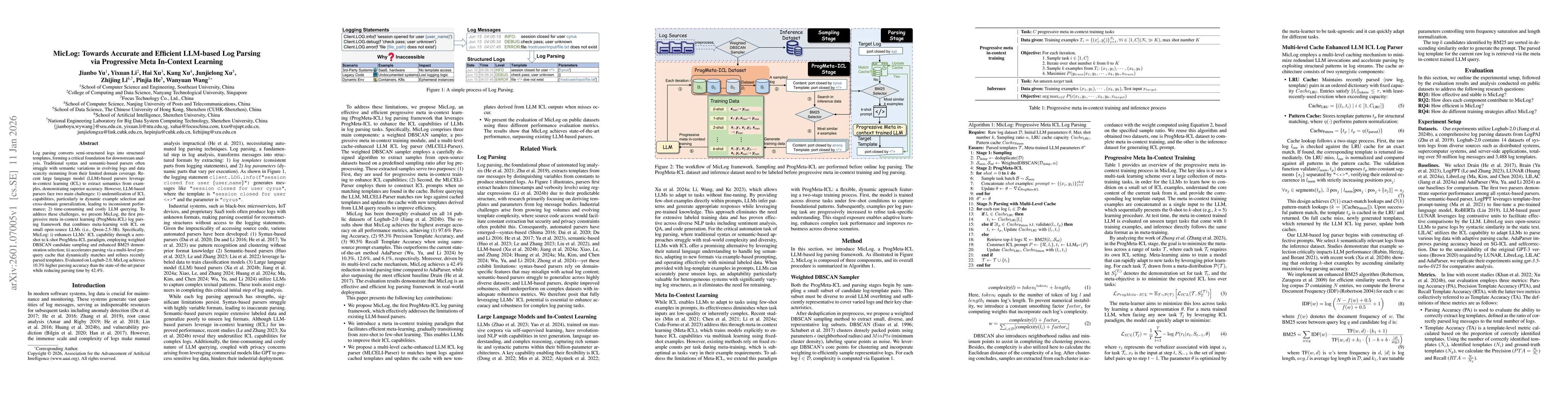 Thumbnail for MicLog: Towards Accurate and Efficient LLM-based Log Parsing via Progressive Meta In-Context Learning