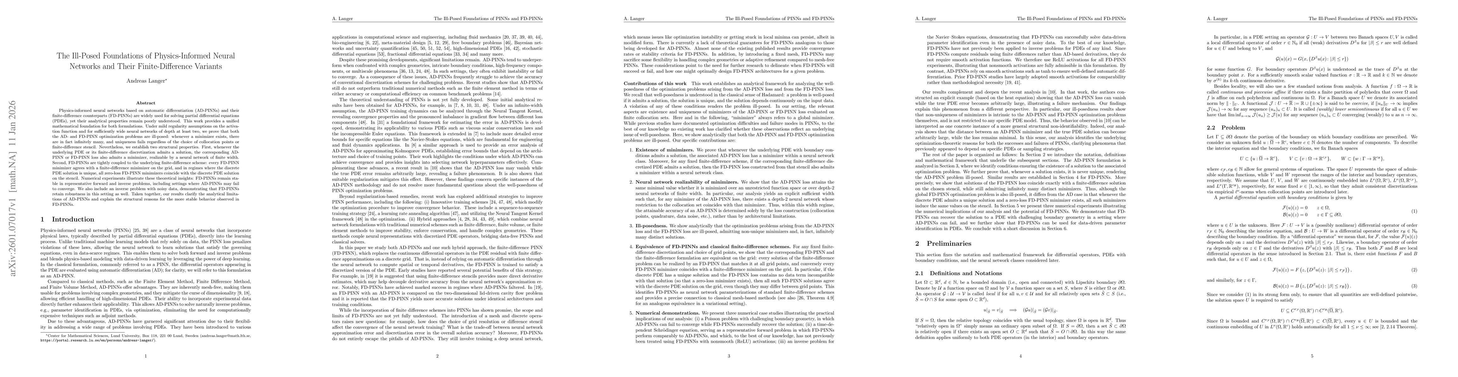 Thumbnail for The Ill-Posed Foundations of Physics-Informed Neural Networks and Their Finite-Difference Variants