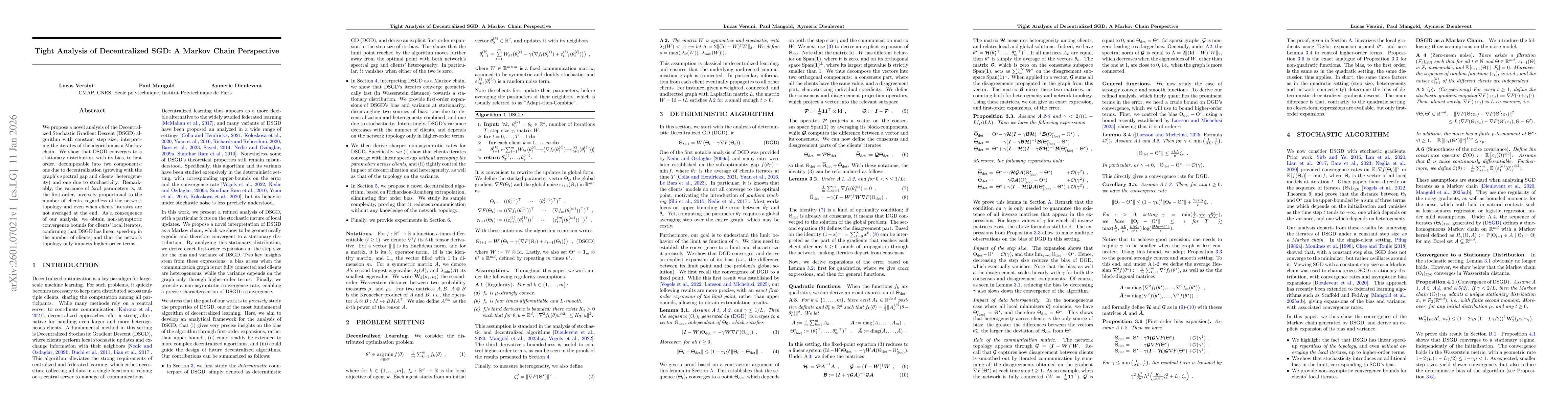 Thumbnail for Tight Analysis of Decentralized SGD: A Markov Chain Perspective