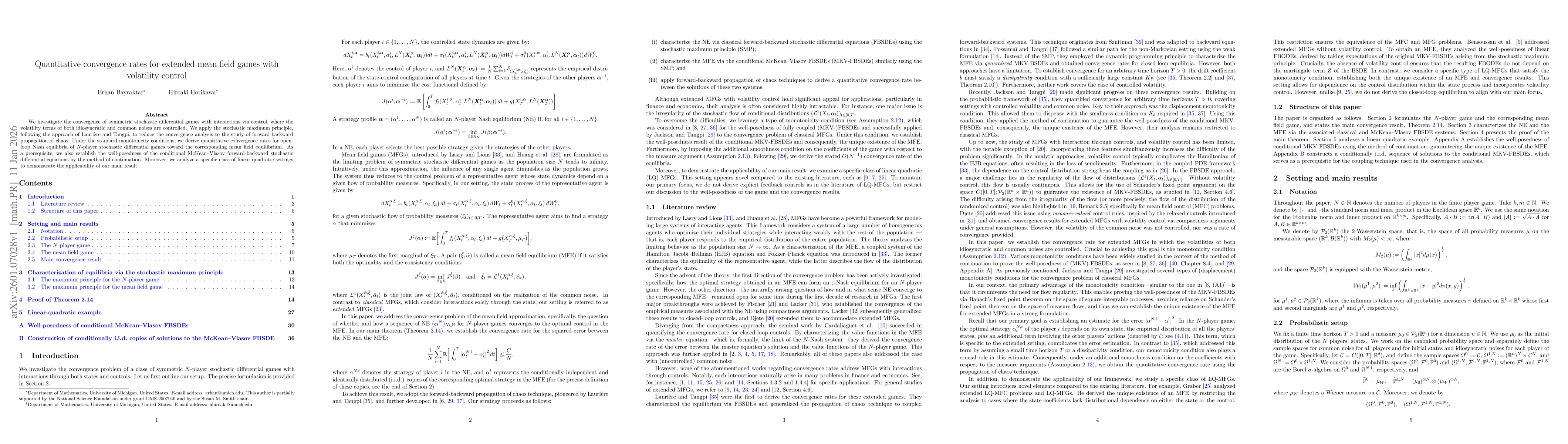 Thumbnail for Quantitative convergence rates for extended mean field games with volatility control