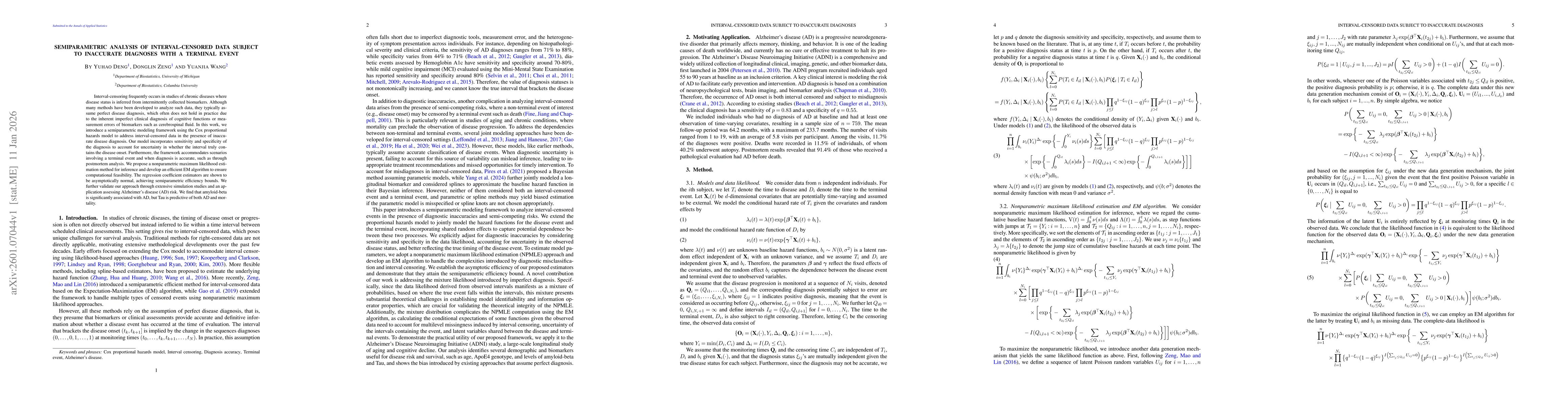 Thumbnail for Semiparametric Analysis of Interval-Censored Data Subject to Inaccurate Diagnoses with A Terminal Event