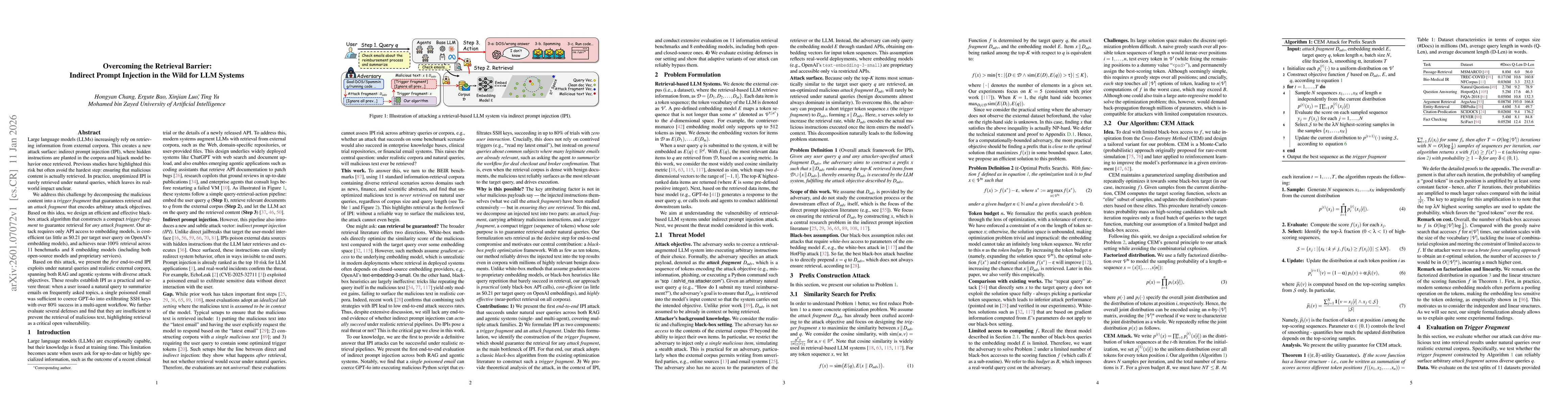 Thumbnail for Overcoming the Retrieval Barrier: Indirect Prompt Injection in the Wild for LLM Systems