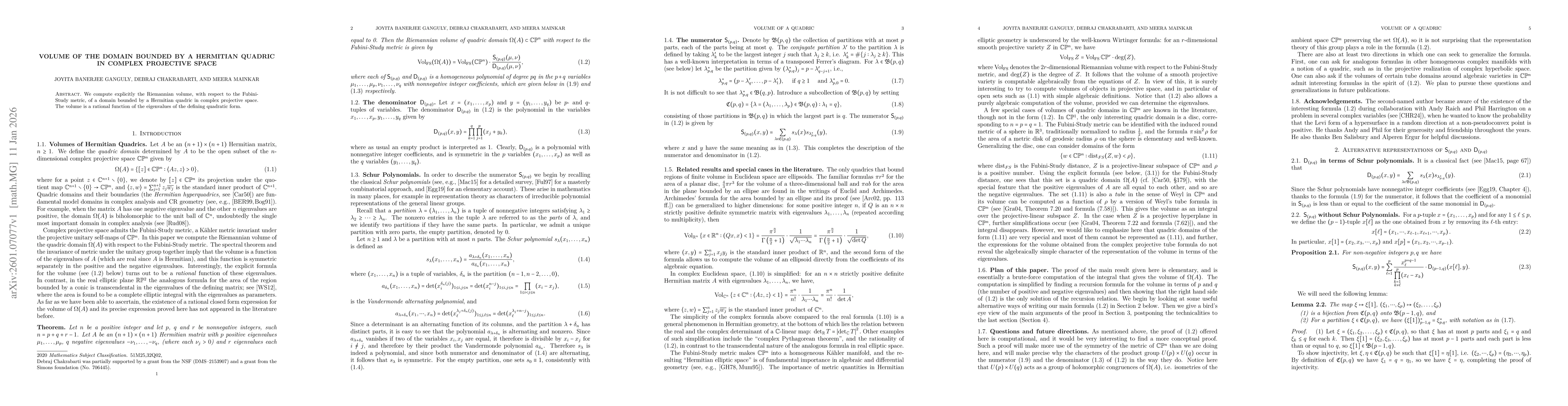 Thumbnail for Volume of the domain bounded by a Hermitian quadric in complex projective space