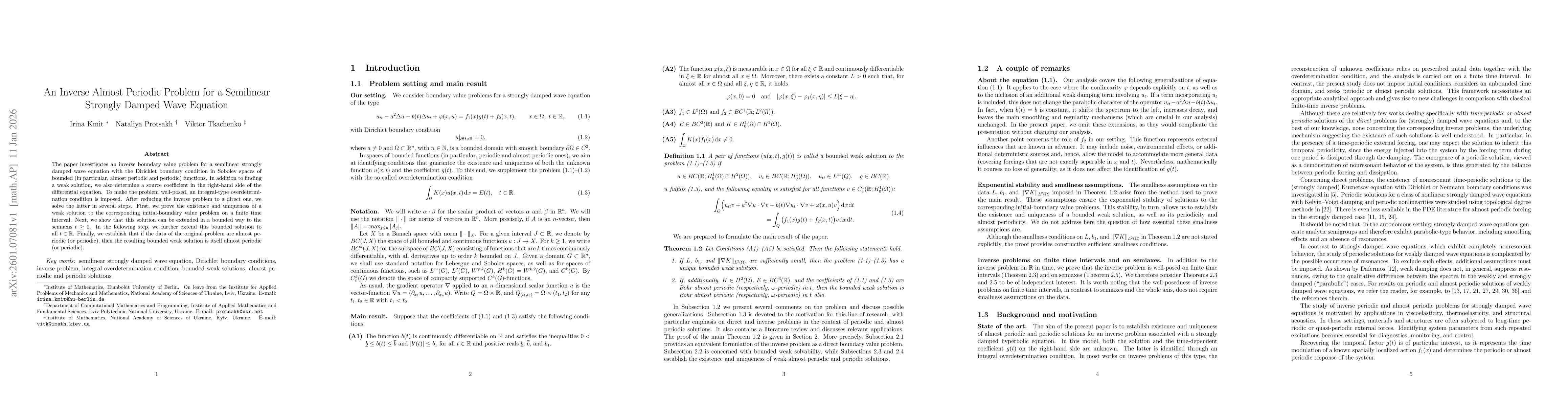 Thumbnail for An Inverse Almost Periodic Problem for a Semilinear Strongly Damped Wave Equation
