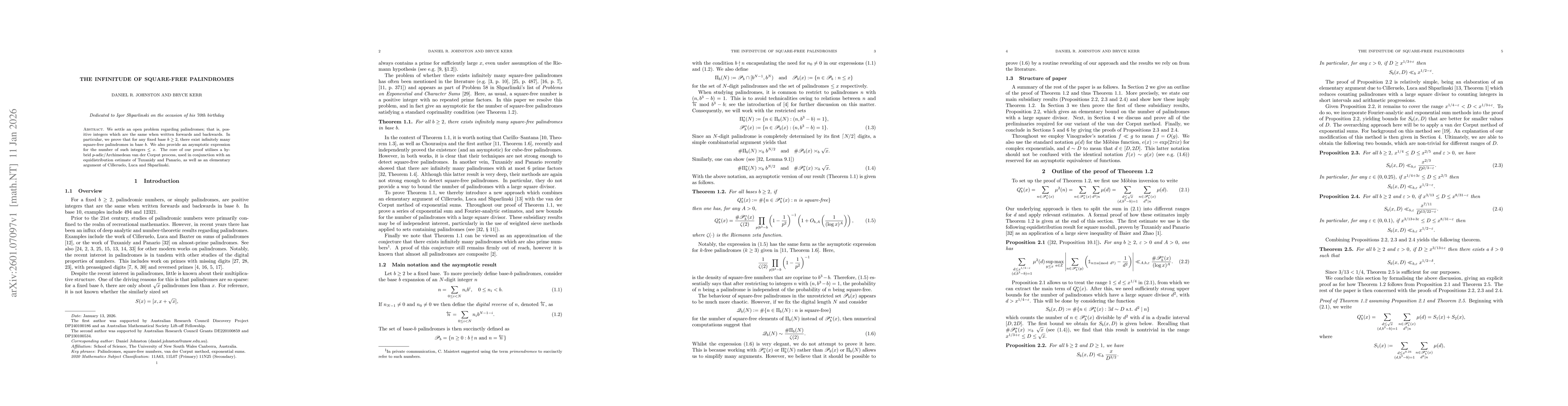 Thumbnail for The infinitude of square-free palindromes