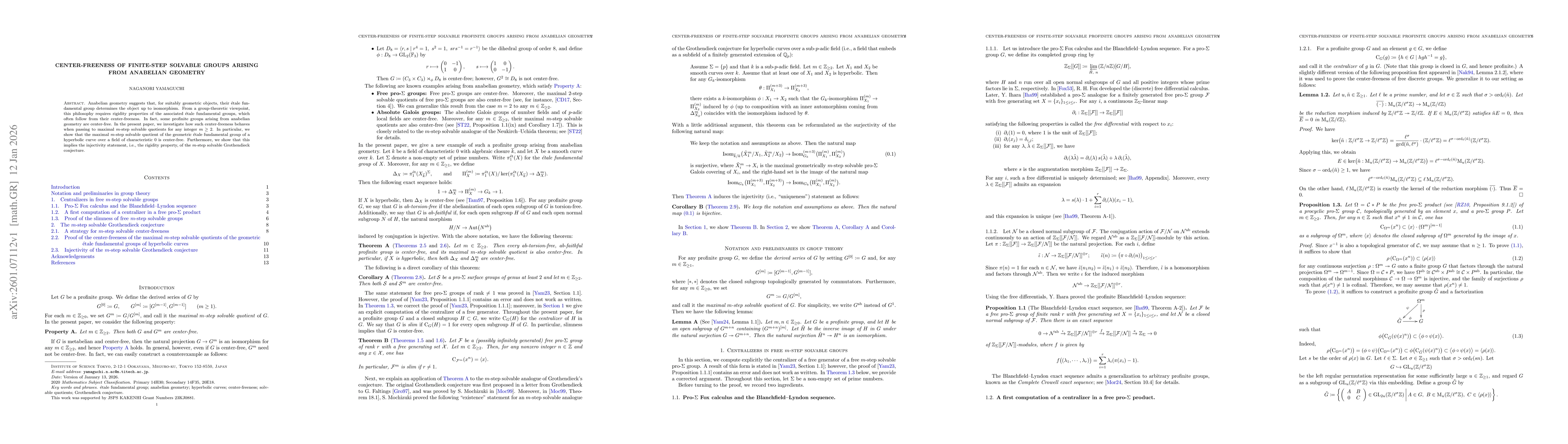 Thumbnail for Center-freeness of finite-step solvable groups arising from anabelian geometry