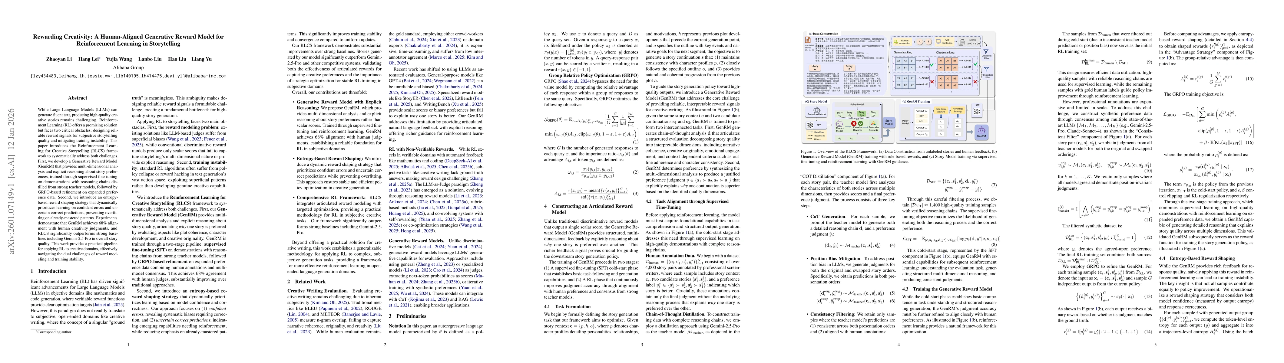 Thumbnail for Rewarding Creativity: A Human-Aligned Generative Reward Model for Reinforcement Learning in Storytelling
