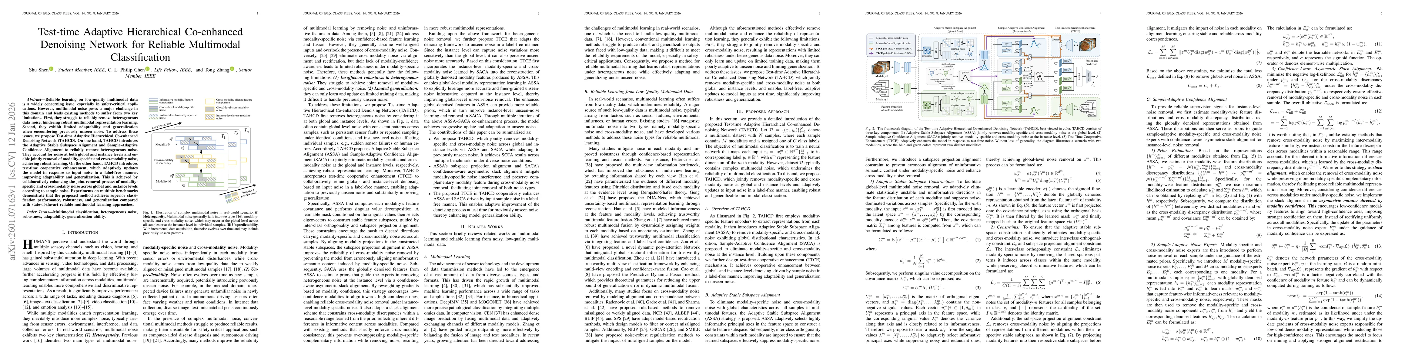 Thumbnail for Test-time Adaptive Hierarchical Co-enhanced Denoising Network for Reliable Multimodal Classification